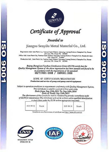 Chiny Jiangsu Senyilu Metal Material Co., Ltd. Certyfikaty